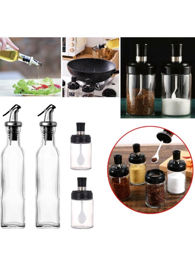 كوالتي مجموعة موزع زيت الزيتون، برطمانات التوابل مع غطاء وملاعق | زجاجة زيت الزيتون بخل 2 وزجاجة تخزين التوابل – موزع زيت الطهي زجاجة صلصة للمطبخ - Image 2